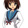 Haruhi with her blouse untucke