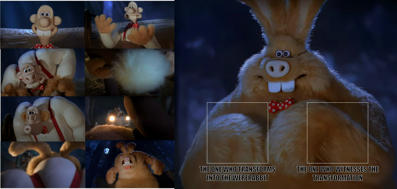 Wererabbit transformation cast meme