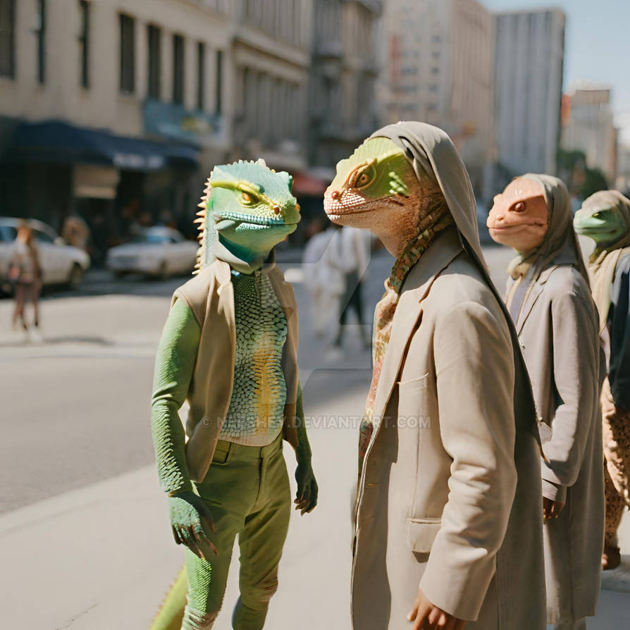 Lizard People waiting to cross the street by Neeshey on DeviantArt