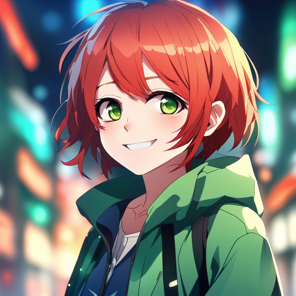 Anime Girl With Short Red Hair And Green Eyes Anime girl with short red hair and green eyes