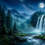 Moonlit Waterfall Valley