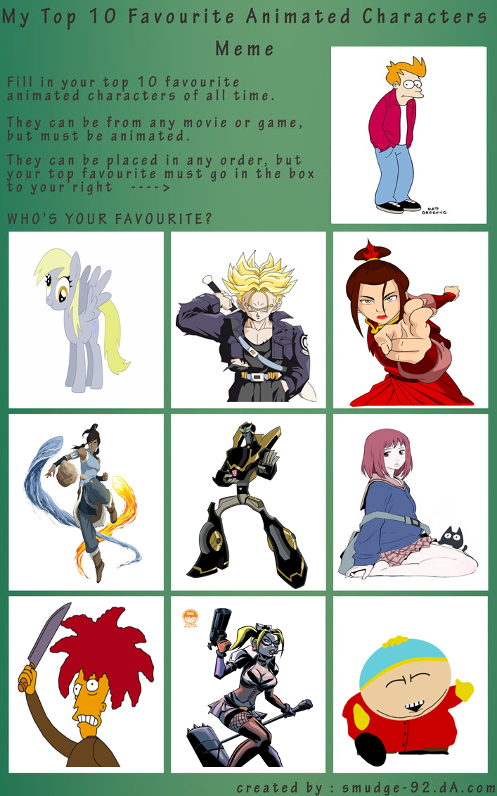Top 10 Animated Characters meme by ArtOfMattEldritch on DeviantArt Top 10 Animated Characters meme by ArtOfMattEldritch on DeviantArt