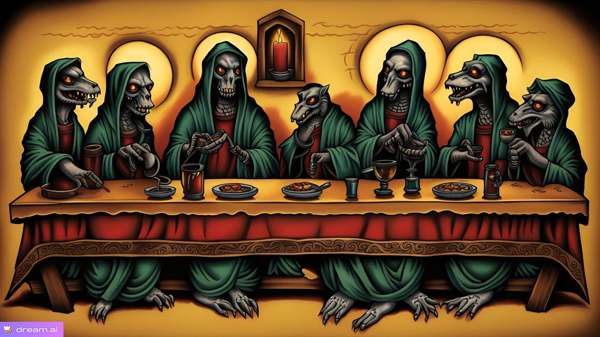 Traditional Chupacabra last supper tattoo by Caveman562 on DeviantArt