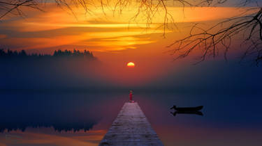 Sunset Boy Fishing on The Dock 6000x3375 - by IMcR