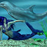 A Mermaid and a Dolphin Friend