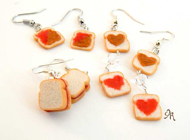 Clay PB and J Heart Sandwich Earrings