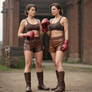1930s Farm Girls Boxing Duo