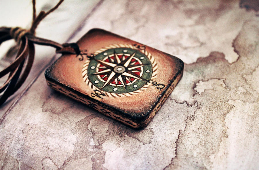 Wooden handmade amulet - Compass