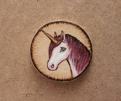 Unicorn - wooden brooch