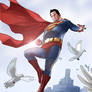 Superman dodging some pigeons