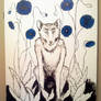 Wolf with Blue Poppies