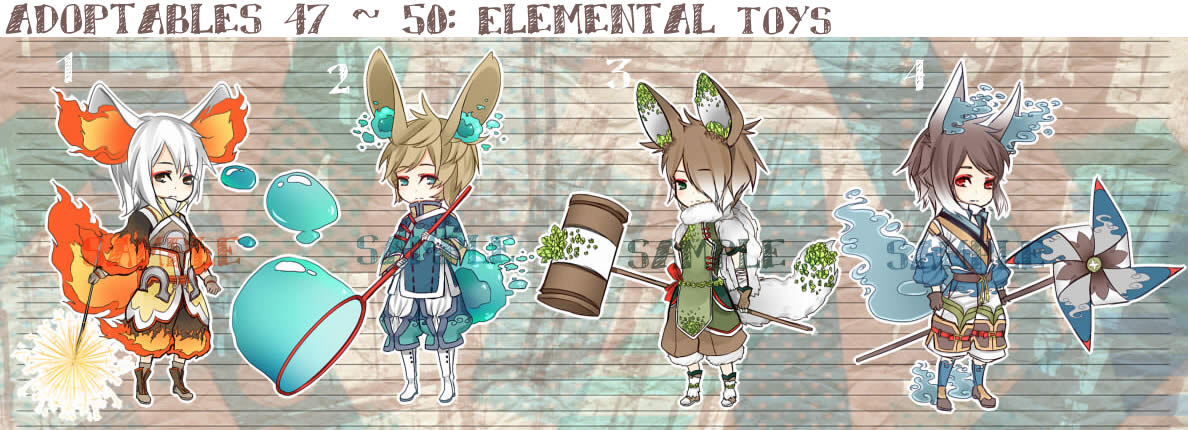 [CLOSED] Adoptables 47~50: Elemental Toys