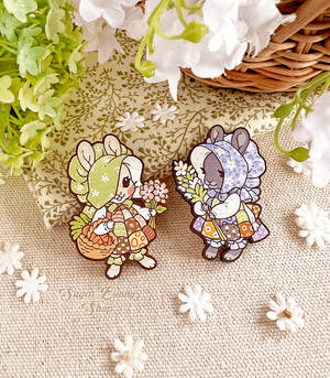 Bonny and Holly Bunny Wood Pins