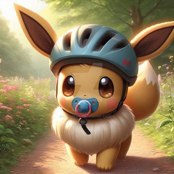 Baby Eevee with a bike helmet