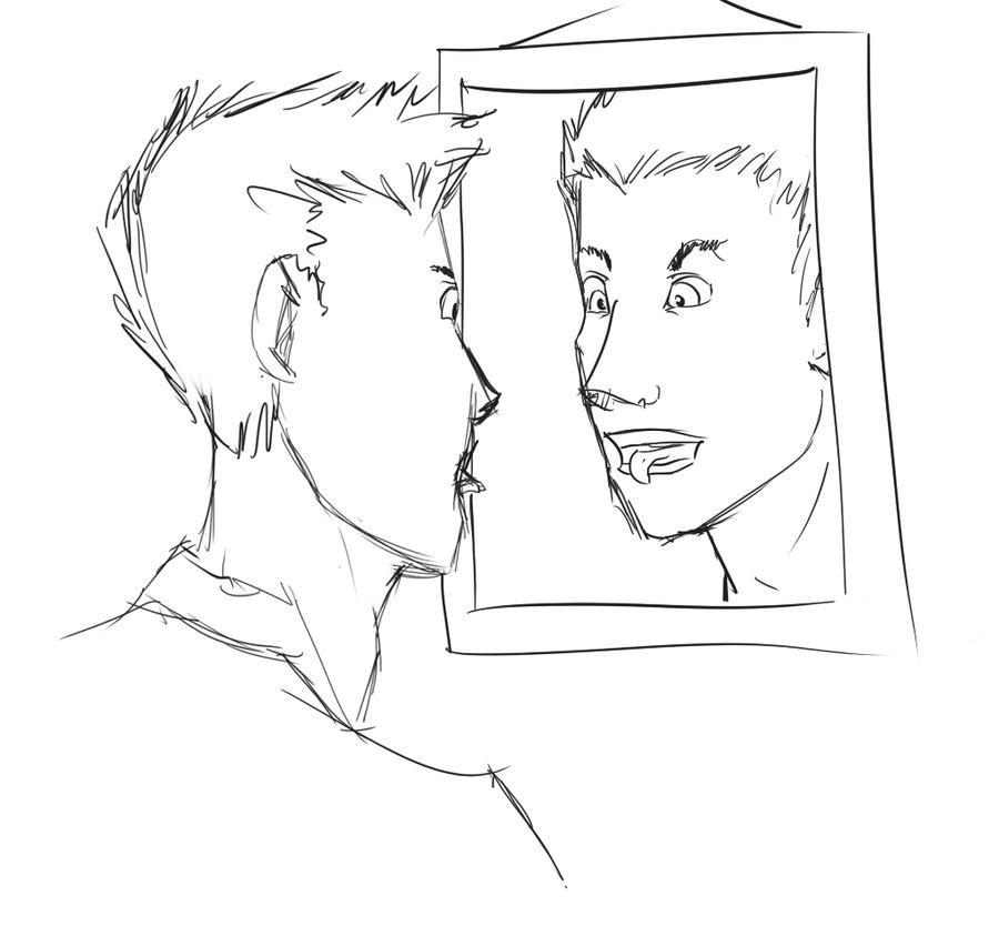 tongue in the mirror.