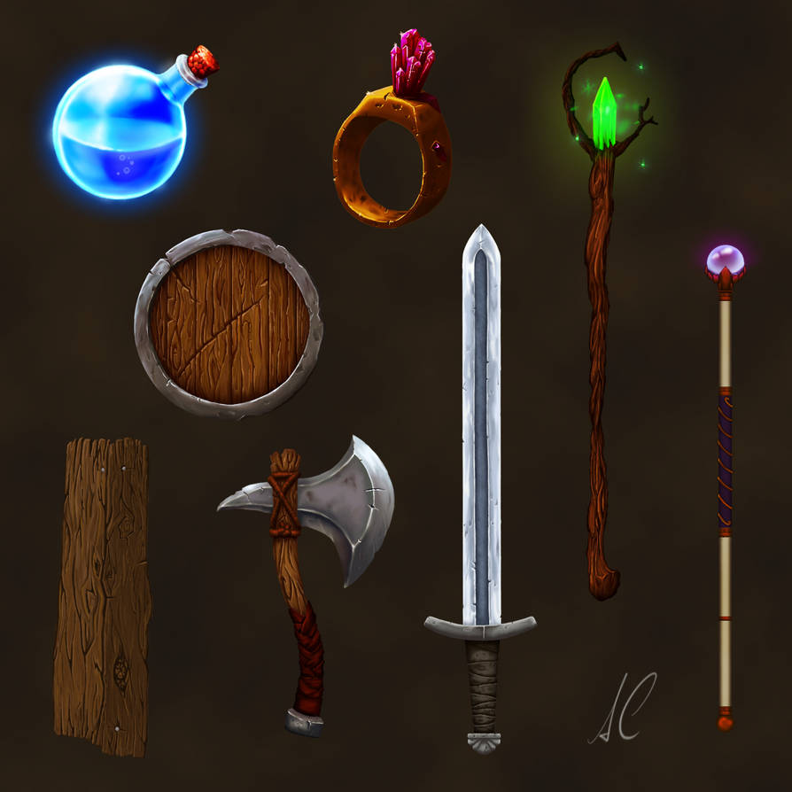Stylized game items by AdamDoesArt on DeviantArt