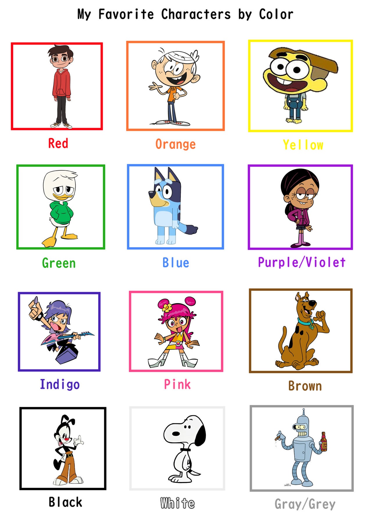 My Favorite Characters by Color by PeytonAuz1999 on DeviantArt