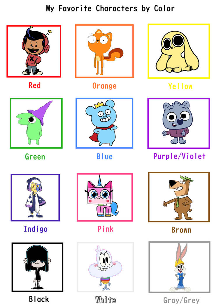 My Favorite Characters by Color 2 by PeytonAuz1999 on DeviantArt