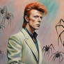 David Bowie and spiders from Mars, pastel colours 