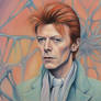 David Bowie and spiders from Mars, pastel colours 