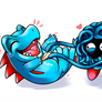 Totodile x Tangela tickle war gif