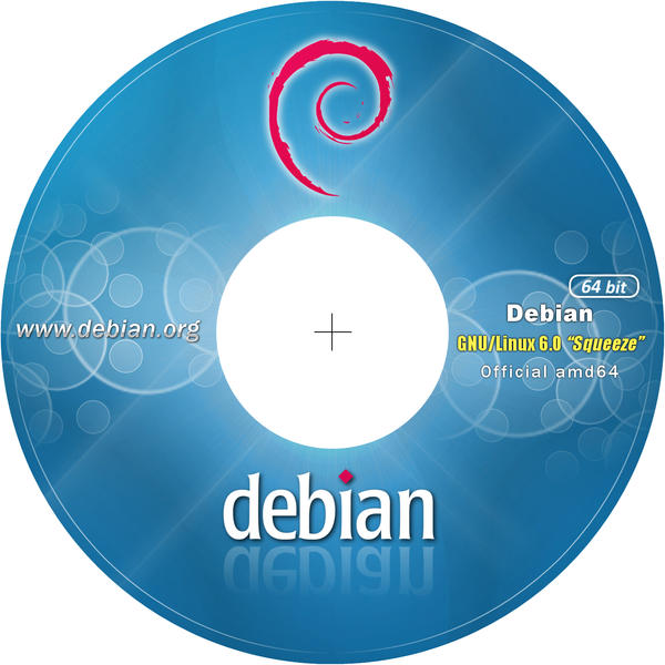 Debian 6 CD-DVD Label 64 bit 300dpi