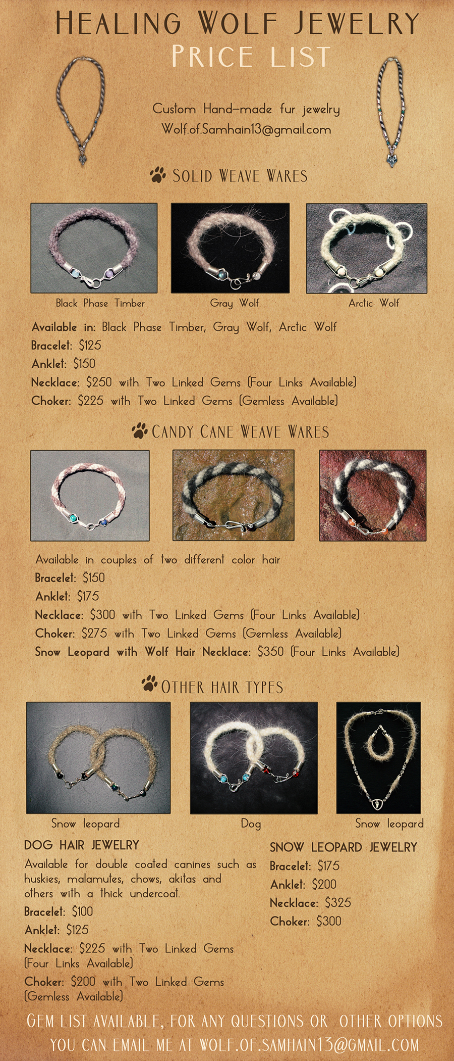 Healing Wolf Jewelry Pricelist 2017