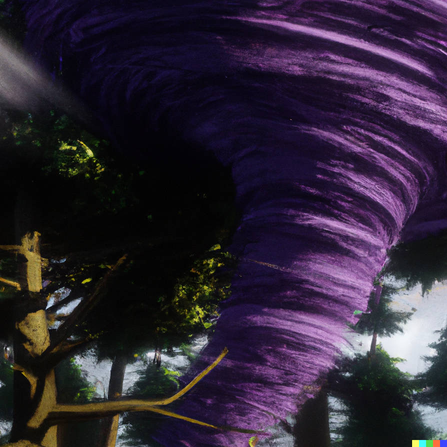Purple Tornado render behind trees by PhotonPheonix on DeviantArt