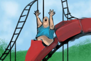 Fat guy riding a rollercoaster