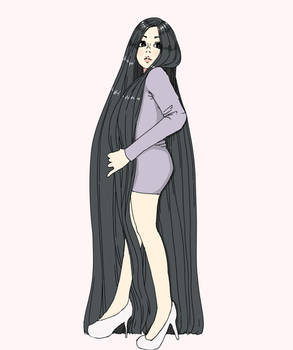 floor length long black hair by pao