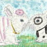 Kissing  Bunny Rabbits  watercolor  ACEO painting