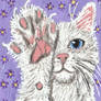 white  cat paw high five acrylic  aceo painting