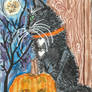 Black cat Halloween aceo watercolor painting