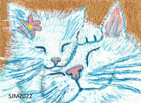 Mother and baby cat acrylic painting aceo