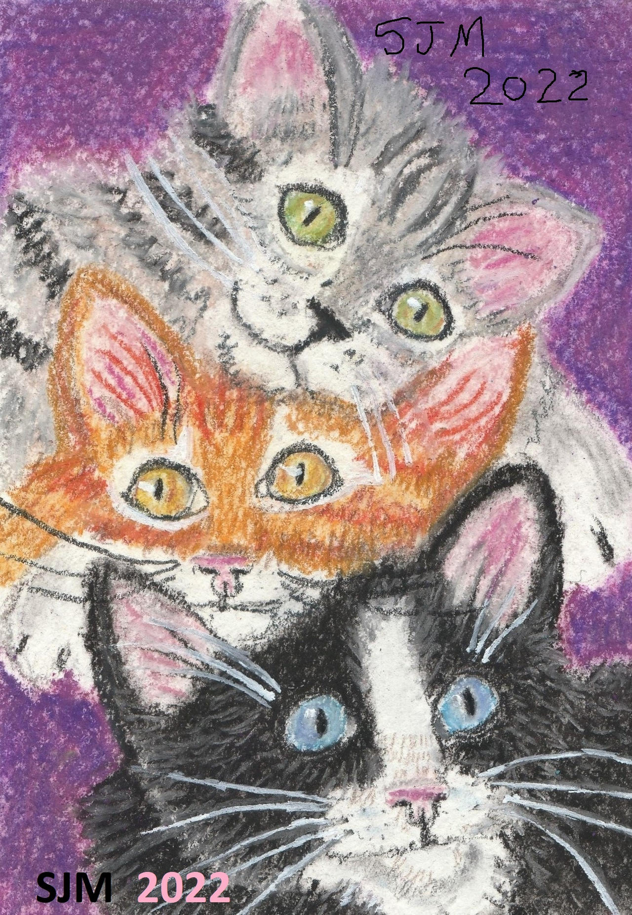 Happy cat stack pastel drawing by tulipteardrops on DeviantArt