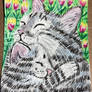 Mother and baby tabby cat watercolor painting