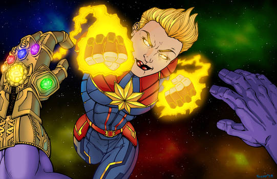 Captain Marvel vs Thanos color