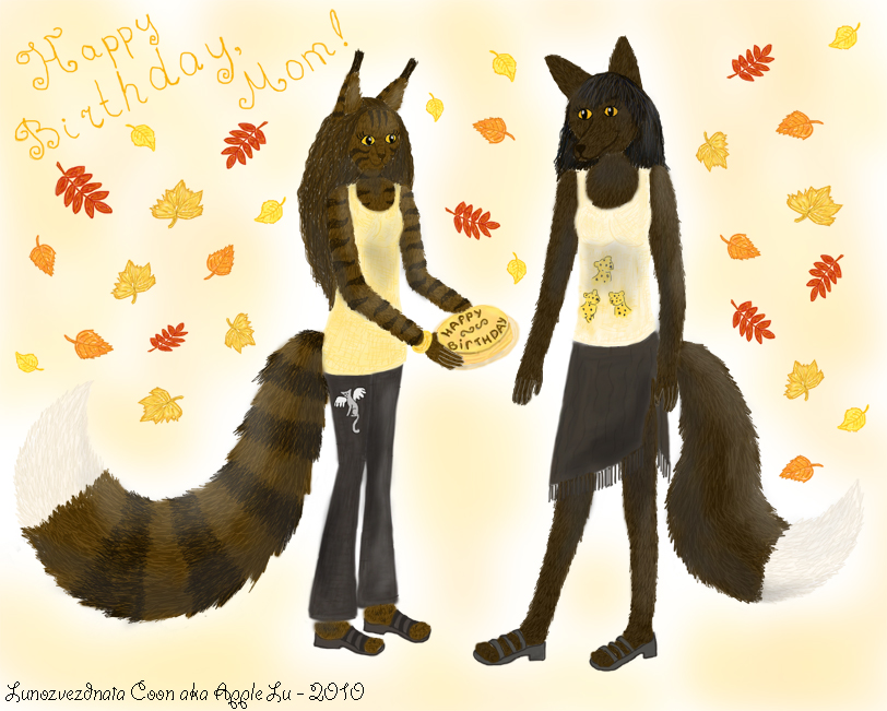 Card - autumn cat and fox