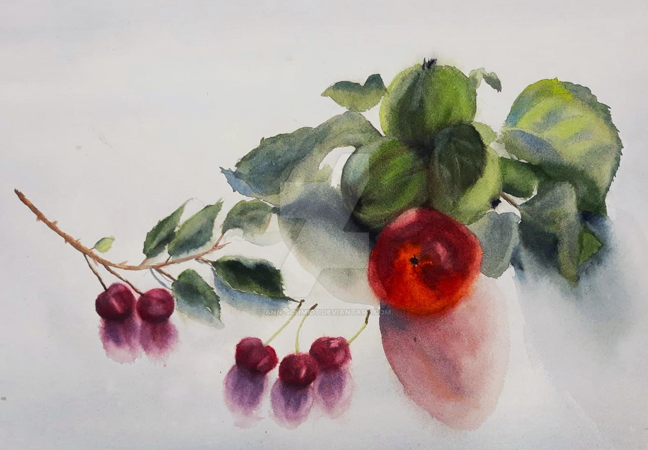 All About Drybrush Technique For Watercolor With Cherry Painting