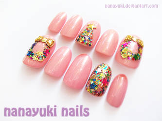 Colorful Christmas nails pink ver