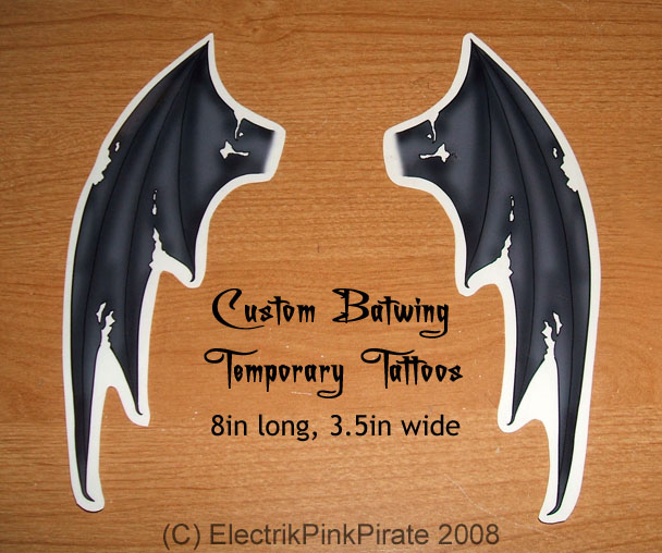 Custom batwing temporary tats