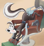 Pepe Le Pew and the Mechanical Barber Chair by zdrer456