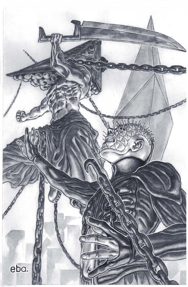 pinhead vs pyramid head by Ebayson on DeviantArt