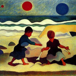 Two kids on a sandy beach