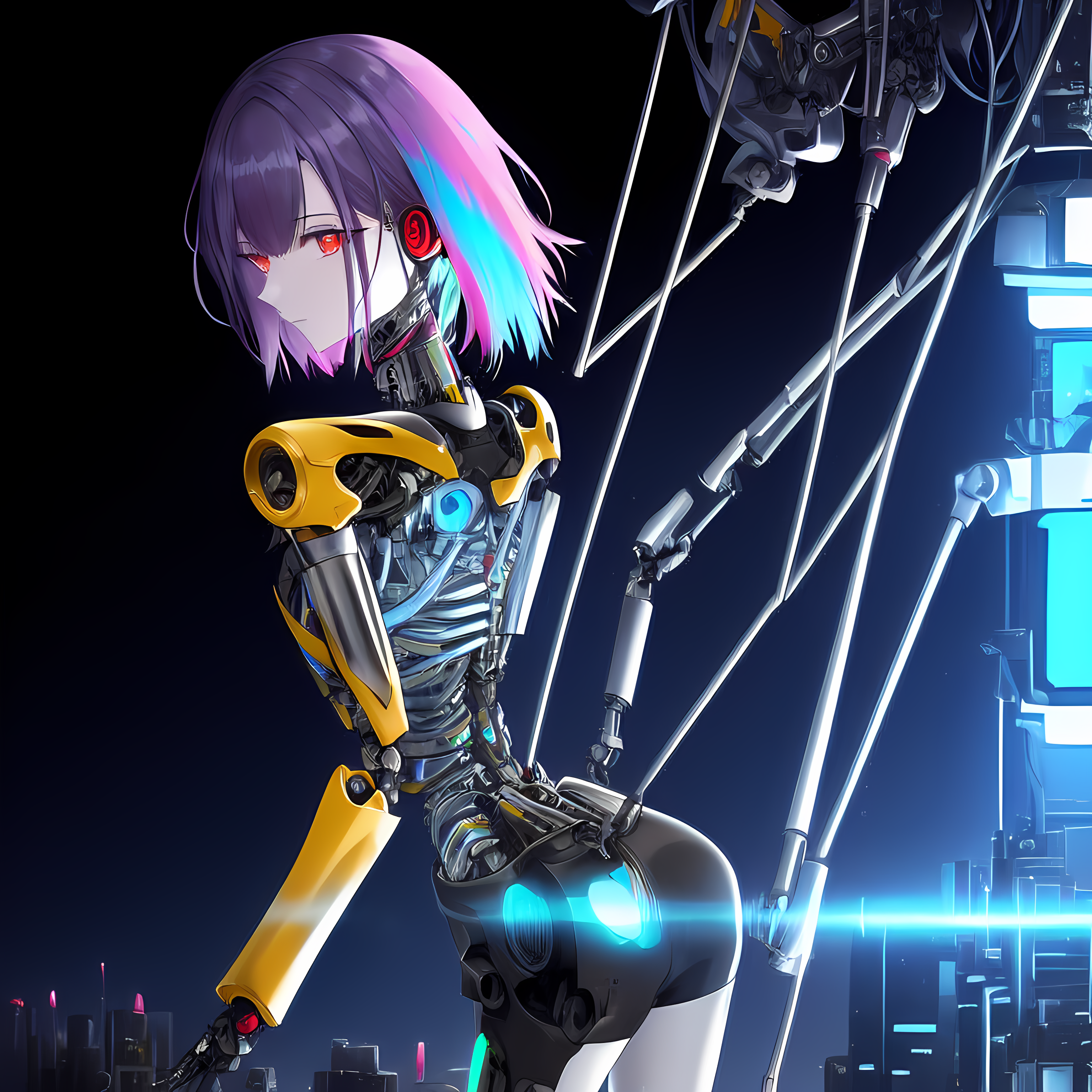 cyberpunk anime style illustration of an android girl