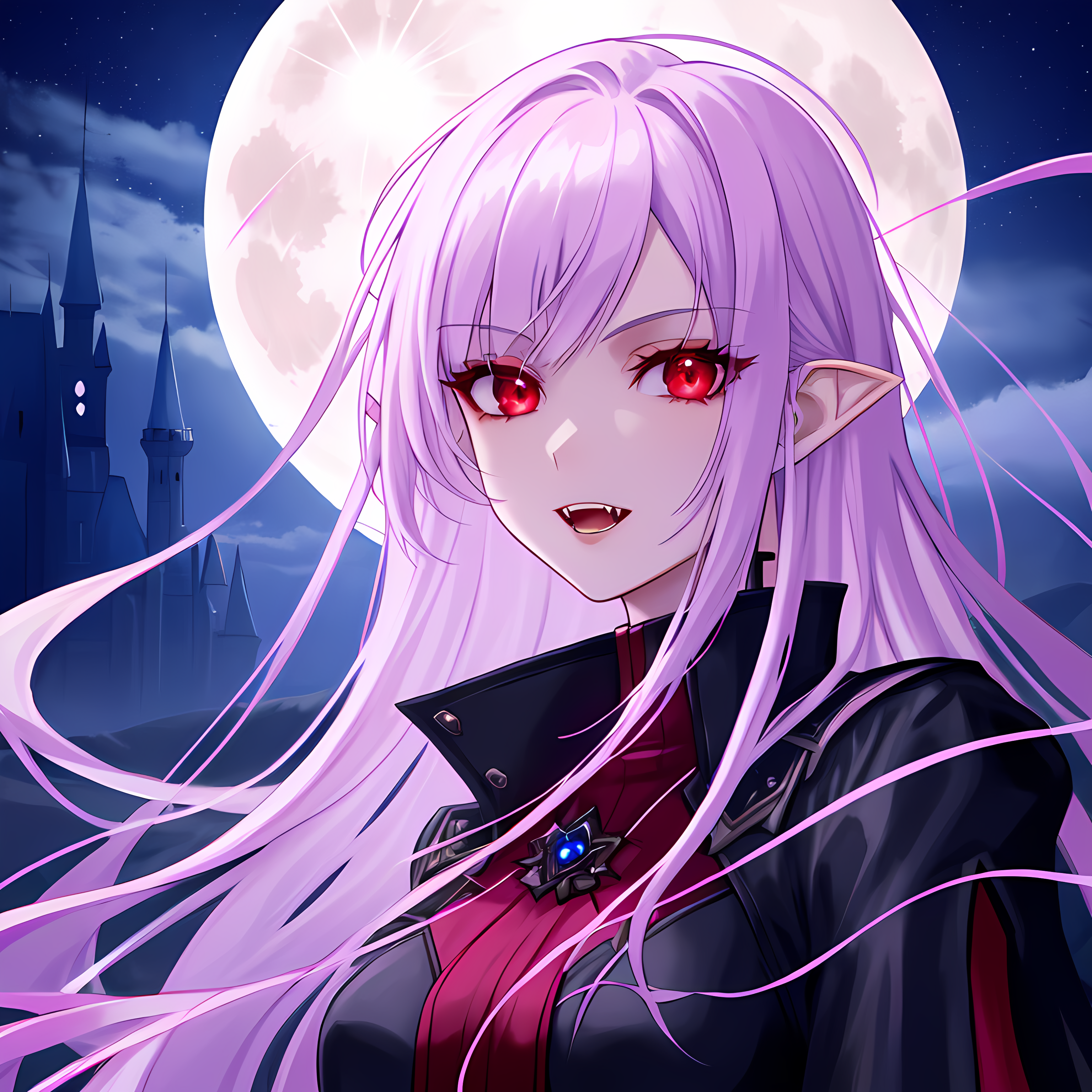 vampire anime girl with purple hair