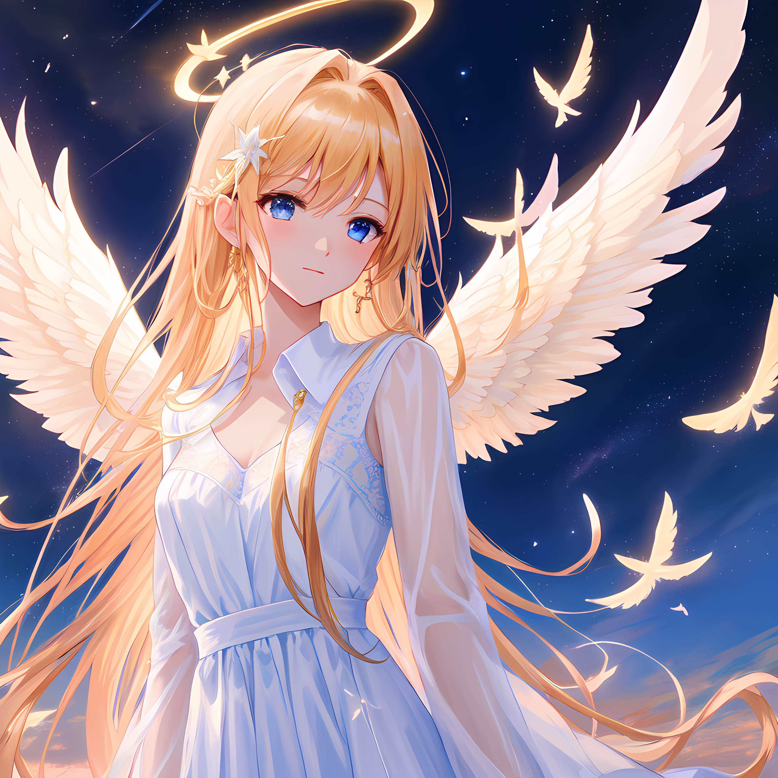 an anime girl flying through the sky on a magical, Stable Diffusion