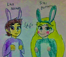 Star and Luz in bunny costumes