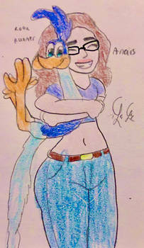 Anais hugging Road Runner