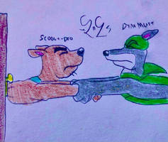 DynoMutt tries to get Scooby-Doo unstuck